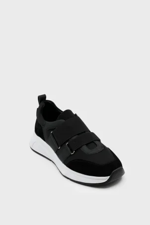 SKS-087 Siyah Süet Lastikli Deri Kadın Sneaker