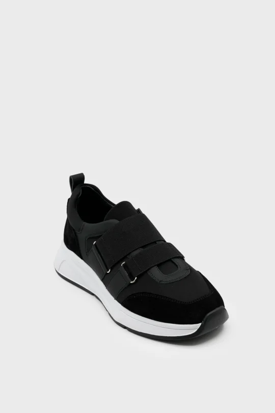 SKS-087 Siyah Süet Lastikli Deri Kadın Sneaker