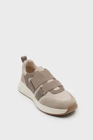 SKS-087 Bej Süet Lastikli Deri Kadın Sneaker