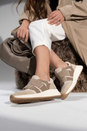 SKS-087 Bej Süet Lastikli Deri Kadın Sneaker