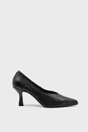 SKT-104 Siyah Deri Kadın Topuklu Ayakkabı