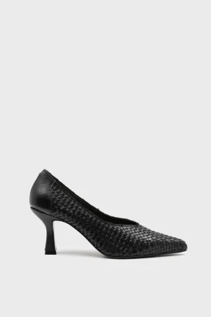 SKT-104 Siyah Deri Kadın Topuklu Ayakkabı