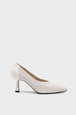 SKT-104 Beyaz Deri Kadın Topuklu Ayakkabı