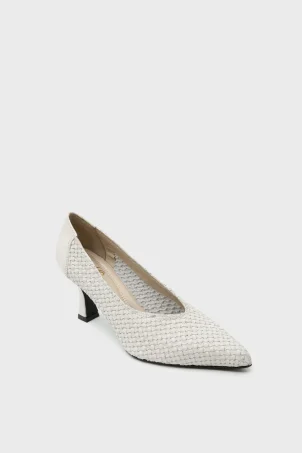 SKT-104 Beyaz Deri Kadın Topuklu Ayakkabı