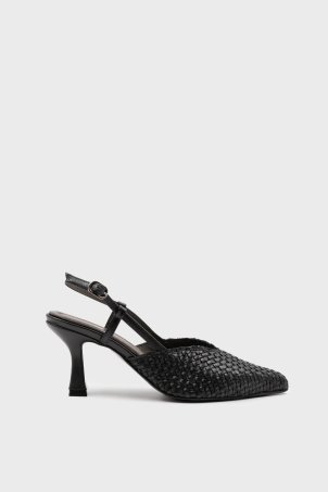 SKT-105 Siyah Deri Kadın Topuklu Ayakkabı