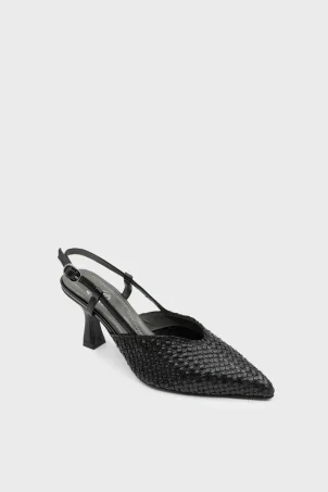 SKT-105 Siyah Deri Kadın Topuklu Ayakkabı