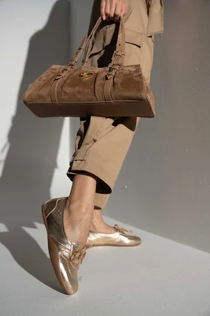 SKS-095 Gold Deri Kadın Sneaker