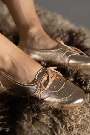 SKS-095 Gold Deri Kadın Sneaker