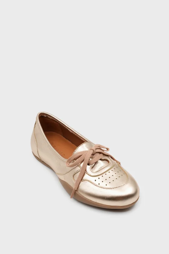 SKS-095 Gold Deri Kadın Sneaker