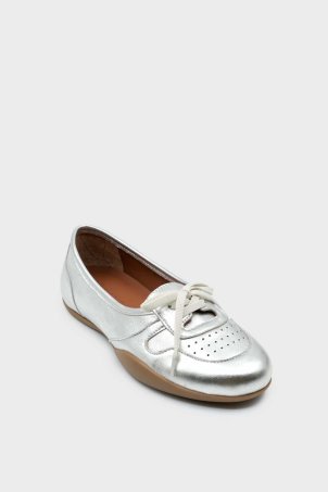 SKS-095 Gümüş Deri Kadın Sneaker