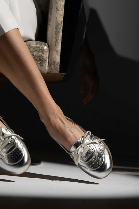 SKS-095 Gümüş Deri Kadın Sneaker
