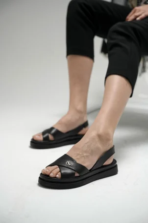 SKD-060 Siyah Deri Kadın Sandalet