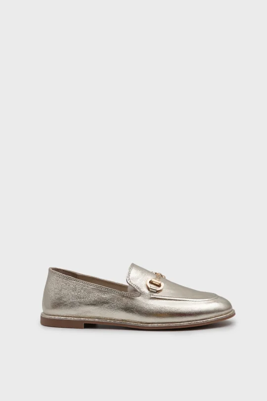 SKL-077 Gold Deri Kadın Loafer