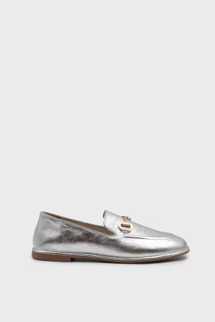 SKL-077 Gümüş Deri Kadın Loafer