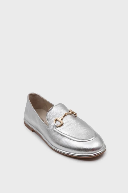 SKL-077 Gümüş Deri Kadın Loafer