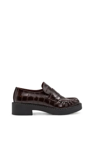 SKL-088 Koyu Kahverengi Croco Kadın Loafer
